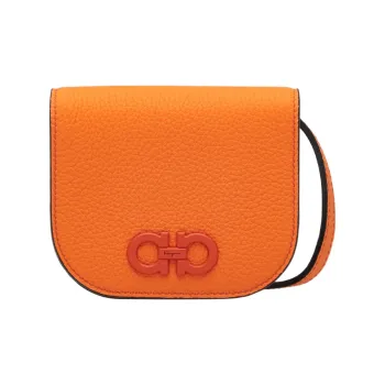FERRAGAMO GANCINI Leather Shoulder Bag, Crossbody Bag Mini Men's Orange