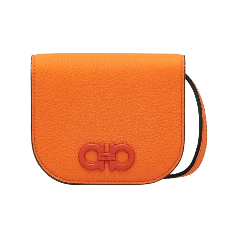 FERRAGAMO GANCINI Leather Shoulder Bag, Crossbody Bag Mini Men's Orange-0