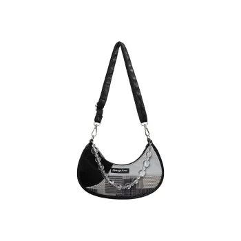 Kenghua Village PU Crossbody One Shoulder Handbag Women's Elegant Black/Crescent Blue