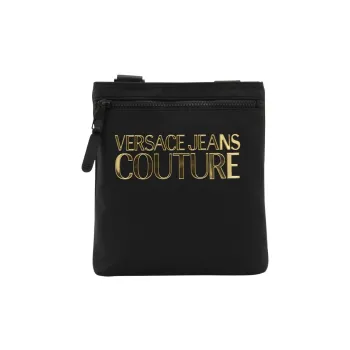 VERSACE JEANS COUTURE Canvas With Leather Shoulder Bag, Crossbody Bag Men's Black