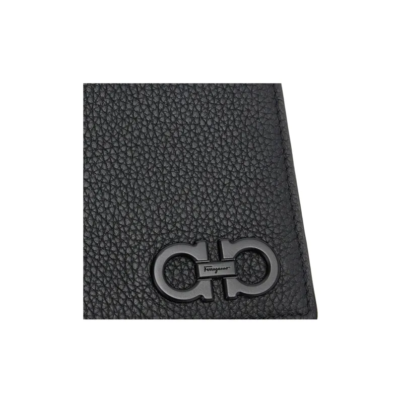 FERRAGAMO GANCINI Cow Leather Wallet Men's Black-4