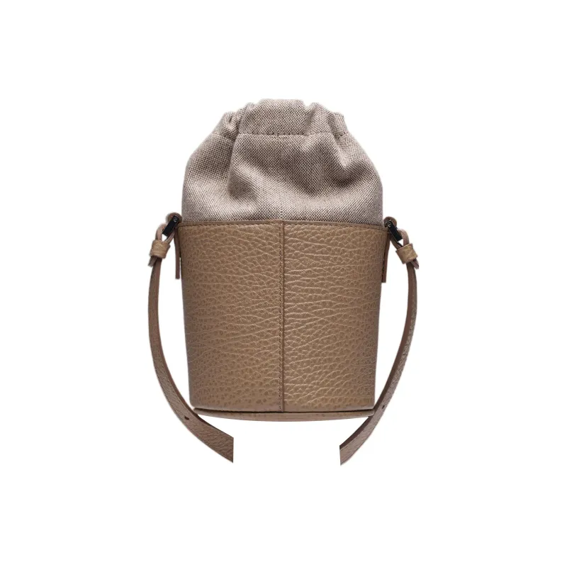 Maison Margiela 5AC Grain Leather With Calfskin Bucket Bag, Shoulder Bag, Crossbody Bag Mini Women's Light Brown-2