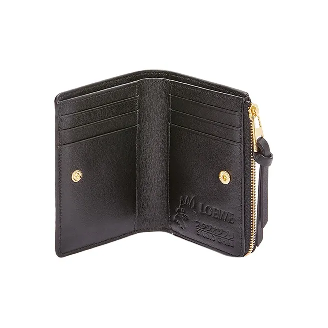 LOEWE Howls Turnip Head Collaboration Satin Cow Leather Wallet Unisex Black-4