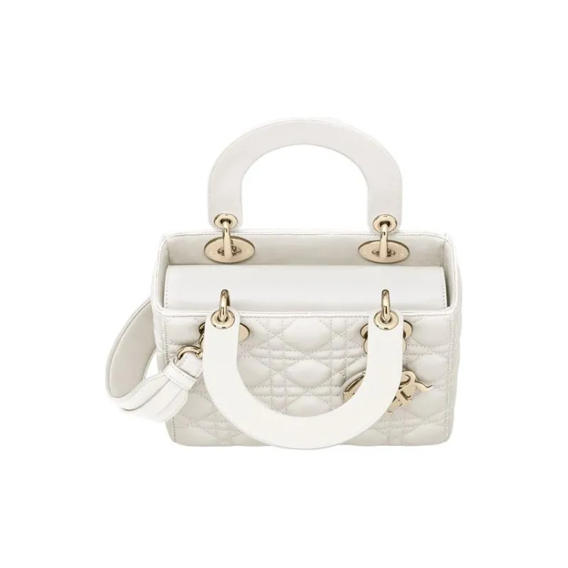 DIOR Lady Dior Sheepskin Dior Bag Shoulder Bag Crossbody Bag Handbag Small Size Women's White-4