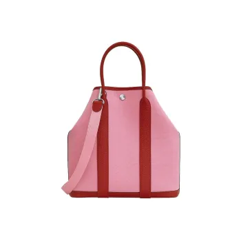 HERMES Garden Canvas With Calfskin Garden Bag Canvas Bag Handbag Shoulder Bag Crossbody Bag Women's Pink/Imperial Red