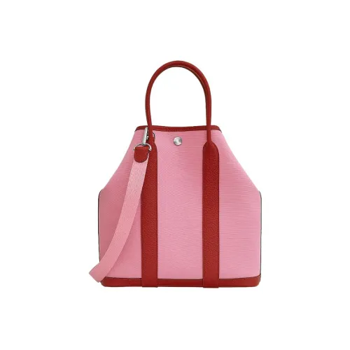HERMES Garden Canvas With Calfskin Garden Bag Canvas Bag Handbag Shoulder Bag Crossbody Bag Women's Pink/Imperial Red