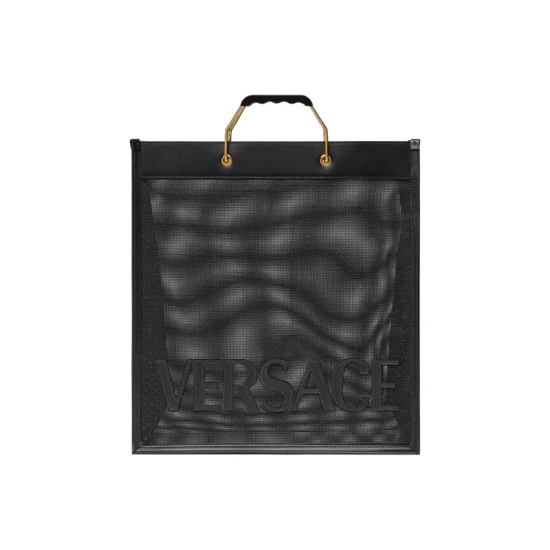 VERSACE Cow Leather Tote Bag Shopping Bag Handbag Men's Black-0