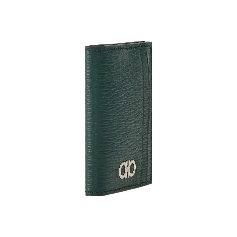 FERRAGAMO GANCINI Stamped Calfskin Wallets Card Holders Men's Deep Bright Green-2