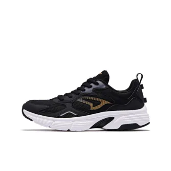 QIAODAN Shock Absorbers With Slip Resistant And Abrasion Resistant Properties Low Top Running Shoes Men's Black Gold