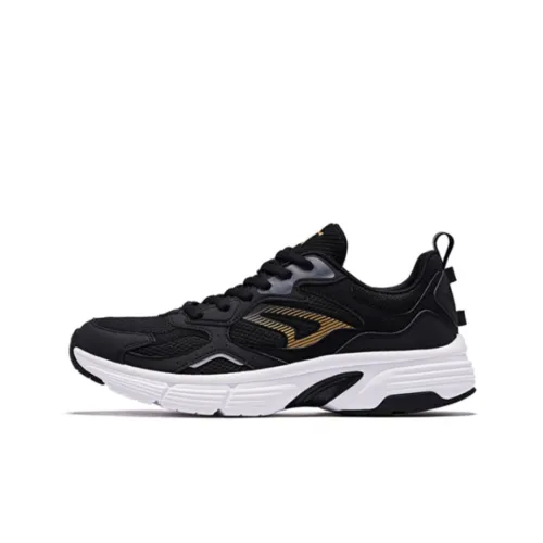 QIAODAN Shock Absorbers With Slip Resistant And Abrasion Resistant Properties Low Top Running Shoes Men's Black Gold