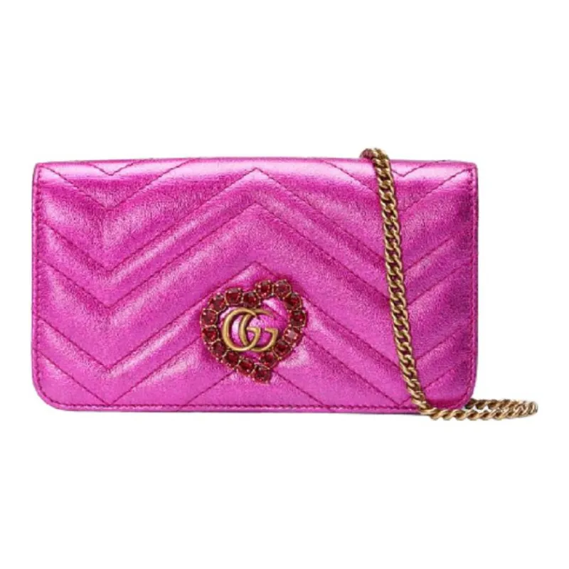 GUCCI Leather Crossbody Bag Shoulder Bag Women's Neon Pink-0
