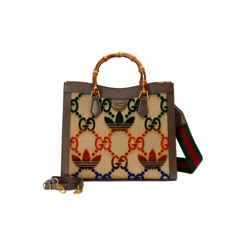 GUCCI Adidas Collaboration Diana Canvas Tote Bag Shopping Bag Canvas Bag Handbags Medium Size Women's Multicolor-2