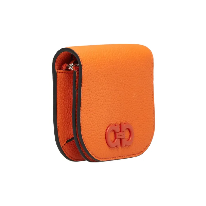 FERRAGAMO GANCINI Leather Shoulder Bag, Crossbody Bag Mini Men's Orange-1