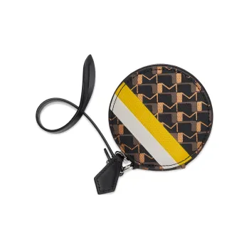 Moynat Canvas 1920 Canvas And Striped Velvet Print Coin Purse Men's Brown/Yellow/White/Black