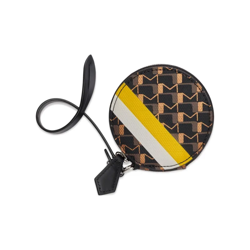 Moynat Canvas 1920 Canvas And Striped Velvet Print Coin Purse Men's Brown/Yellow/White/Black-0