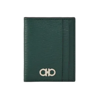 FERRAGAMO GANCINI Stamped Calfskin Wallets Card Holders Men's Deep Bright Green