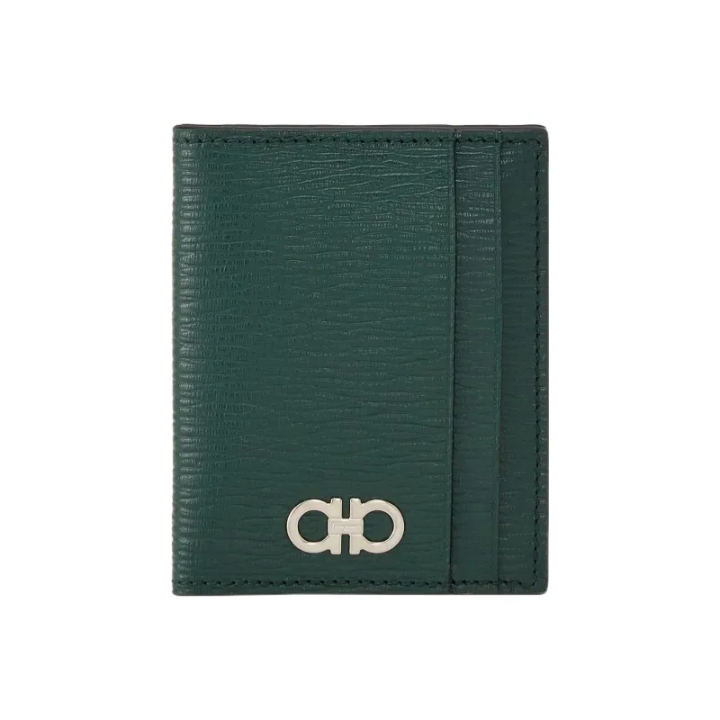 FERRAGAMO GANCINI Stamped Calfskin Wallets Card Holders Men's Deep Bright Green-0