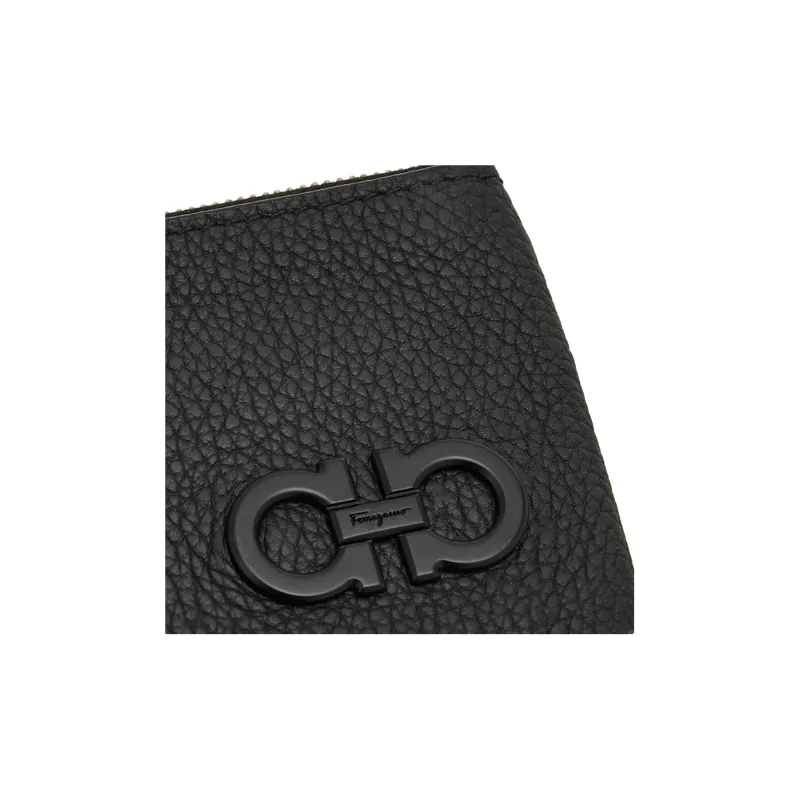 FERRAGAMO GANCINI Grained Cow Leather Key Pouch Men's Black-4