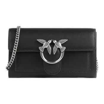 PINKO Cow Leather Wallet, Crossbody Bag, Shoulder Bag Women's Black