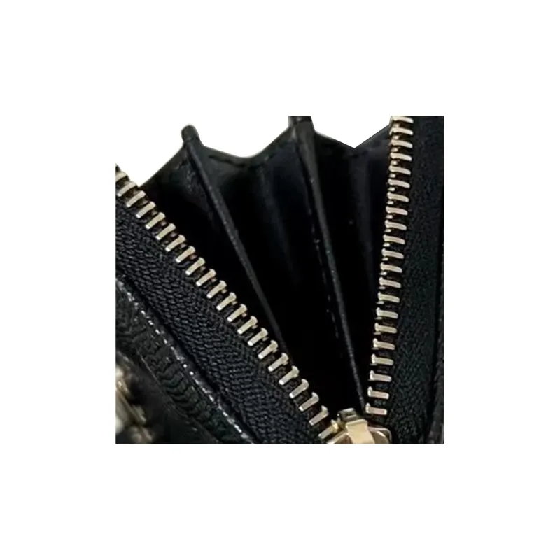 CHANEL Grain Embossed Litchi Grain Calfskin Key Pouch Card Holder Coin Purse Trumpets Women's Black-3