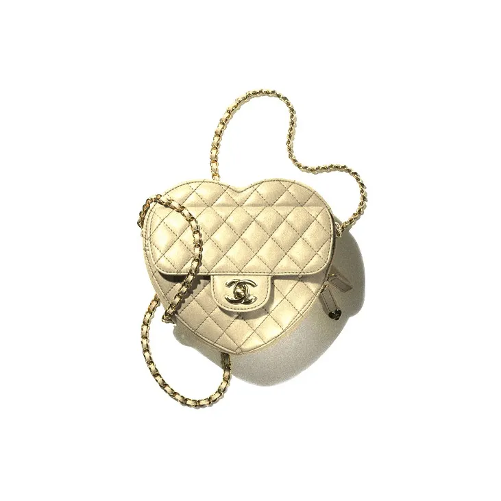 CHANEL Lambskin Heart Bag, Heart Shaped Bag, Shoulder Bag, Crossbody Bag Women's Gold-0