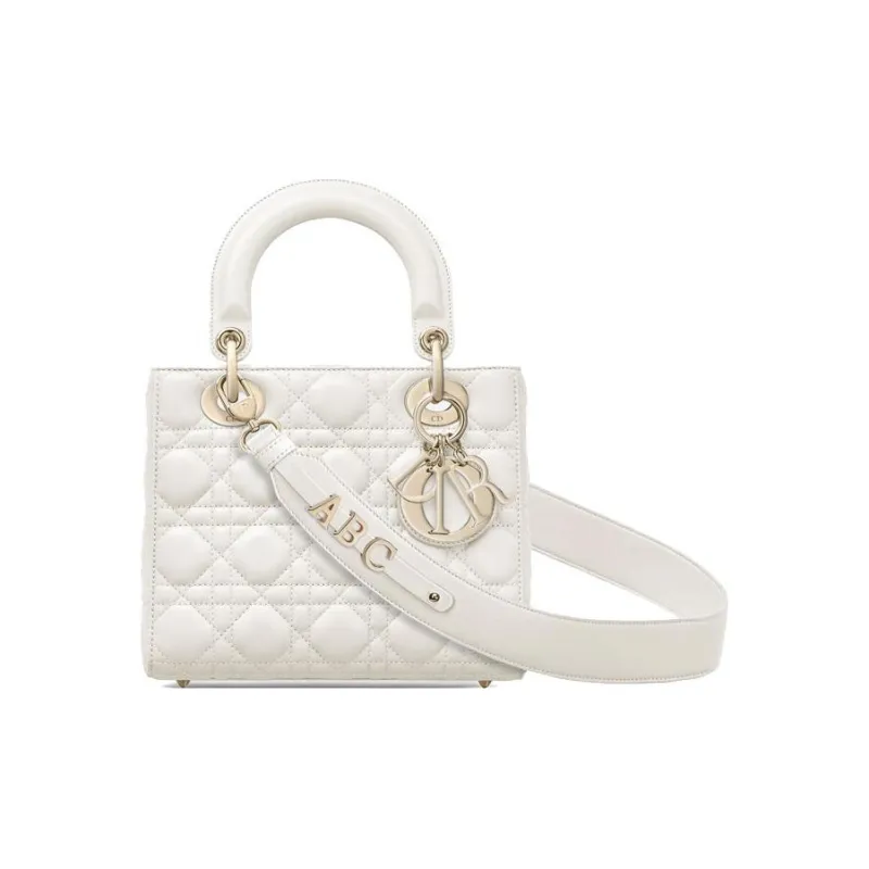 DIOR Lady Dior Sheepskin Dior Bag Shoulder Bag Crossbody Bag Handbag Small Size Women's White-0
