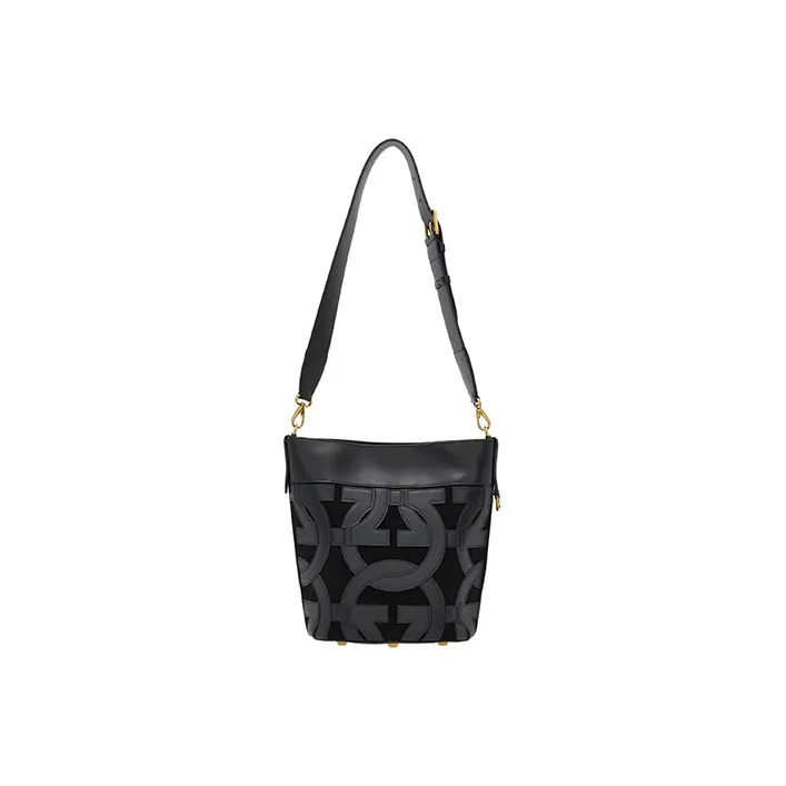 FERRAGAMO Studio Goat Suede Patchwork With Calfskin Bucket Bag Handbag Shoulder Bag Crossbody Bag Regular Women's Black-3
