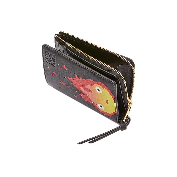 LOEWE Howls Turnip Head Collaboration Satin Cow Leather Wallet Unisex Black-1