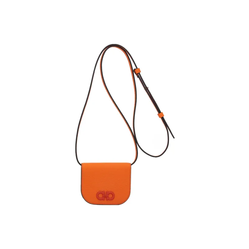 FERRAGAMO GANCINI Leather Shoulder Bag, Crossbody Bag Mini Men's Orange-4