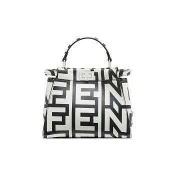 FENDI Peekaboo Calfskin Shoulder Bag, Crossbody Bag, Handbag Mini Women's White/Black