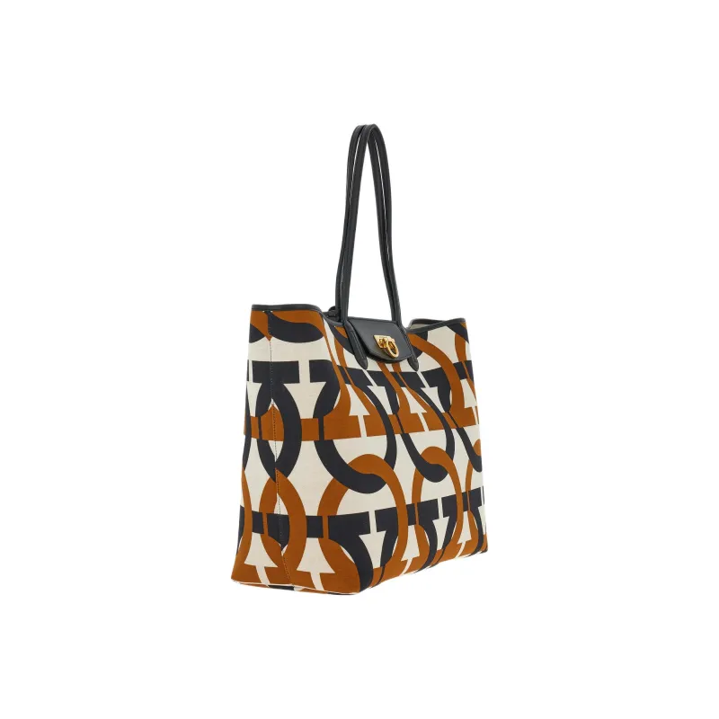 FERRAGAMO GANCINI Fabric With Calfskin Tote Bag, Shopping Bag, Shoulder Bag, Handbag Women's Multicolor-2