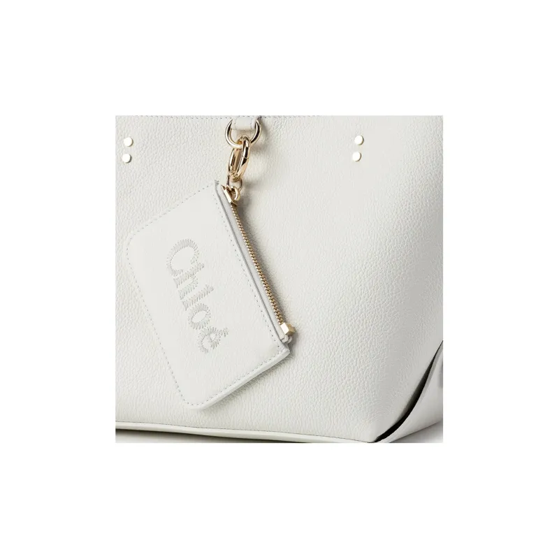 Chloe Grained Calfskin Tote Bag Shopping Bag Handbag Small Size Women's White-3