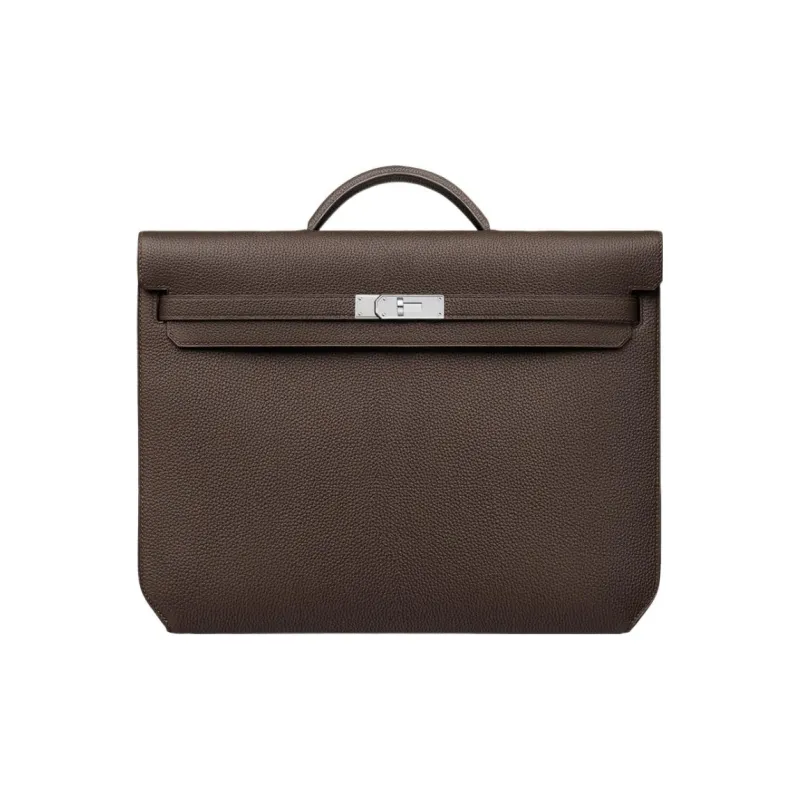 HERMES Kelly Depeches Togo Calfskin Handbag Men's 47 Chocolate Chocolate-0