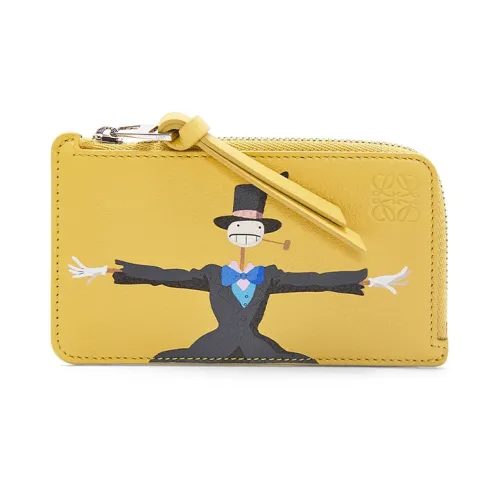 LOEWE Haruki's Mobile Castle Collaboration Cowhide Leather Coin Card Holder Unisex Peach Symbol Yellow