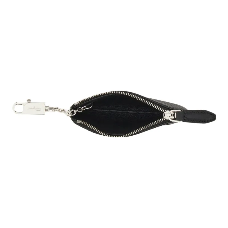 FERRAGAMO GANCINI Grained Cow Leather Key Pouch Men's Black-3