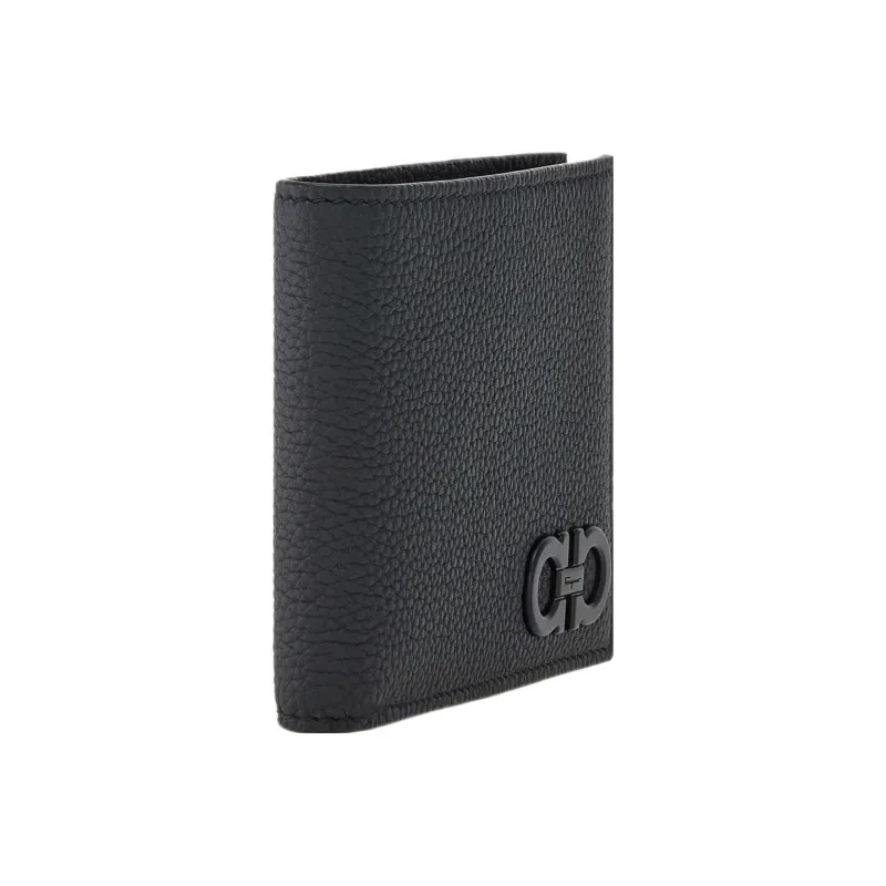 FERRAGAMO GANCINI Cow Leather Wallet Men's Black-1