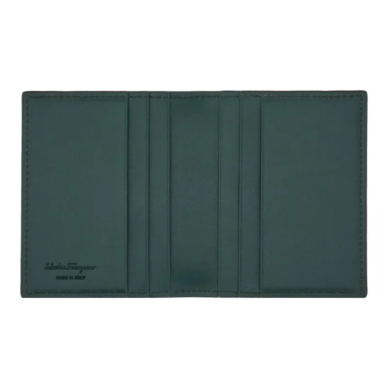 FERRAGAMO GANCINI Stamped Calfskin Wallets Card Holders Men's Deep Bright Green-3