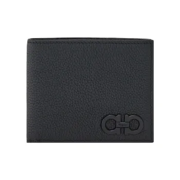 FERRAGAMO GANCINI Cow Leather Wallet Men's Black