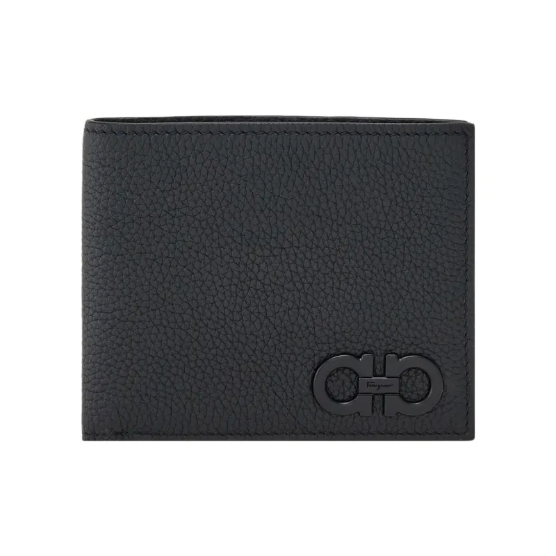 FERRAGAMO GANCINI Cow Leather Wallet Men's Black-0