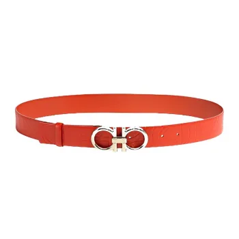 FERRAGAMO Minimalist Fashion Trendy Versatile Smooth Buckle Belt Women's Red Width 3.5cm