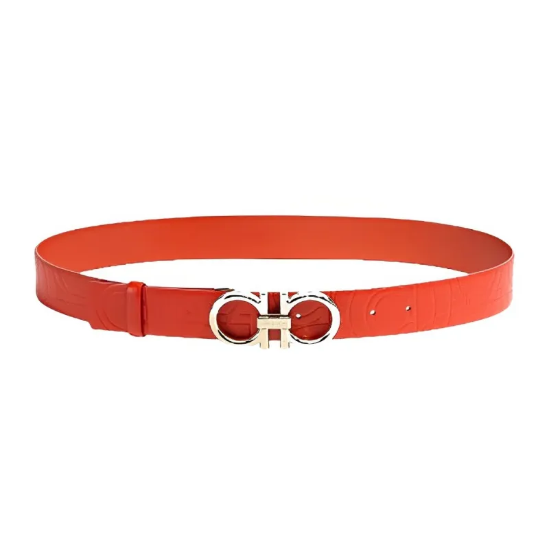 FERRAGAMO Minimalist Fashion Trendy Versatile Smooth Buckle Belt Women's Red Width 3.5cm-0