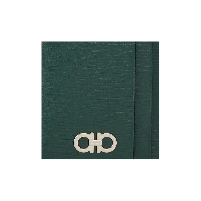 FERRAGAMO GANCINI Stamped Calfskin Wallets Card Holders Men's Deep Bright Green-4