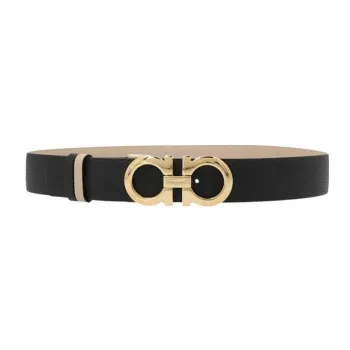 FERRAGAMO Minimalist Style Fashion Trend Versatile Smooth Buckle Belt Women's Light Brown/Black