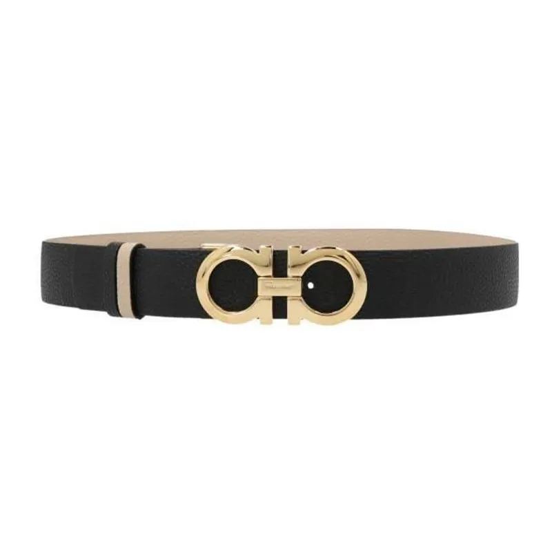 FERRAGAMO Minimalist Style Fashion Trend Versatile Smooth Buckle Belt Women's Light Brown/Black-0