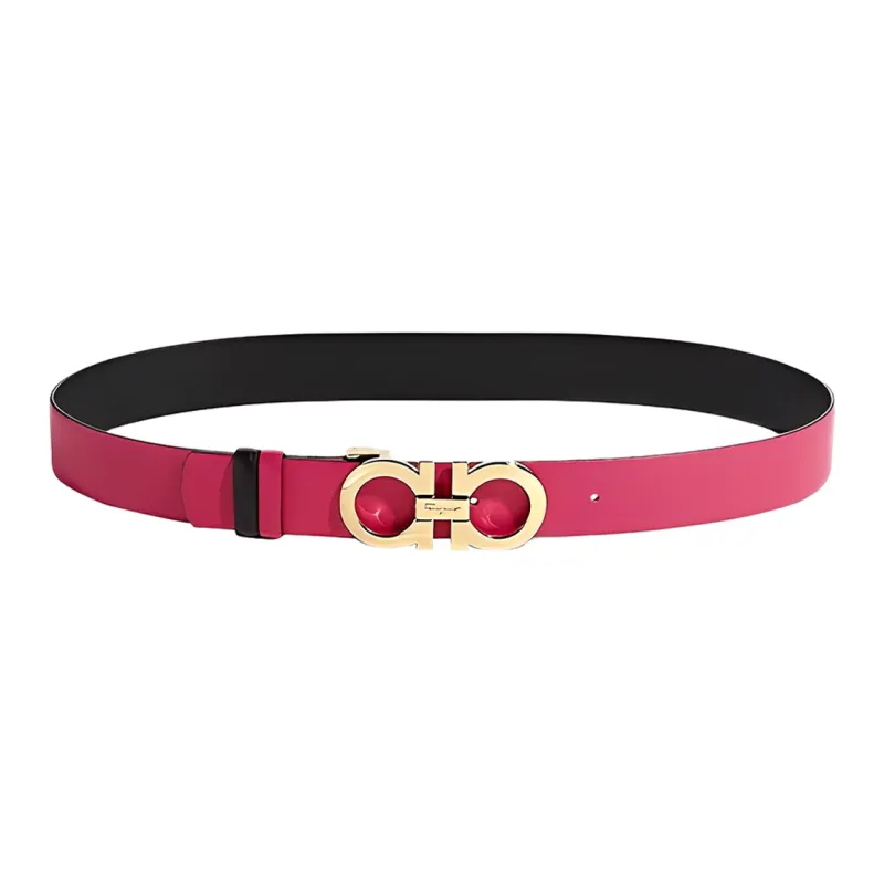 FERRAGAMO Fashion Elegance Delicate Versatile Smooth Buckle Belt Women's Rose Red Width: 2.5cm-0
