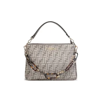 FENDI O'Lock Fabric Cow Leather Patchwork One Shoulder Handbags Regular Women's Light Brown