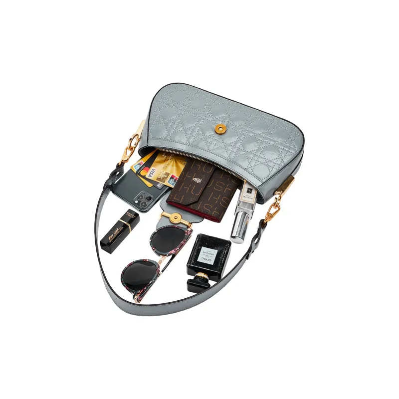 Hush Puppies Cow Leather Crossbody Bag Medium Size Women's Gray/White-4