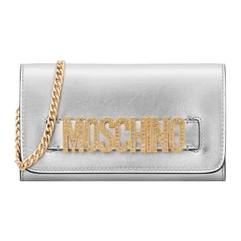 MOSCHINO Sheepskin Shoulder Bag Crossbody Bag Women's Silver