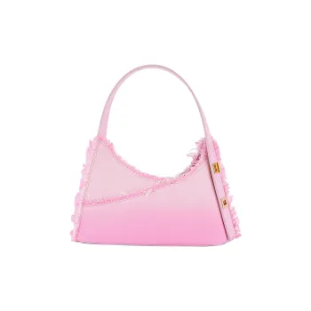 APEDE MOD Twist Cow Leather Denim Bag, Square Lock Bag, Shoulder Bag, Handbag Small Size Women's Camellia Pink