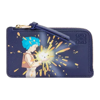 LOEWE Har's Mobile Castle, Collaboration Cow Leather Card Holder Unisex Sea Blue
